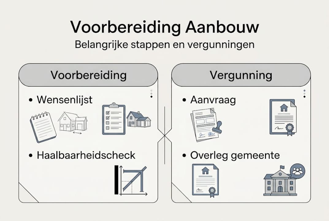 Infographic: stappenplan voor het voorbereiden en aanvragen van een vergunning voor een aanbouw