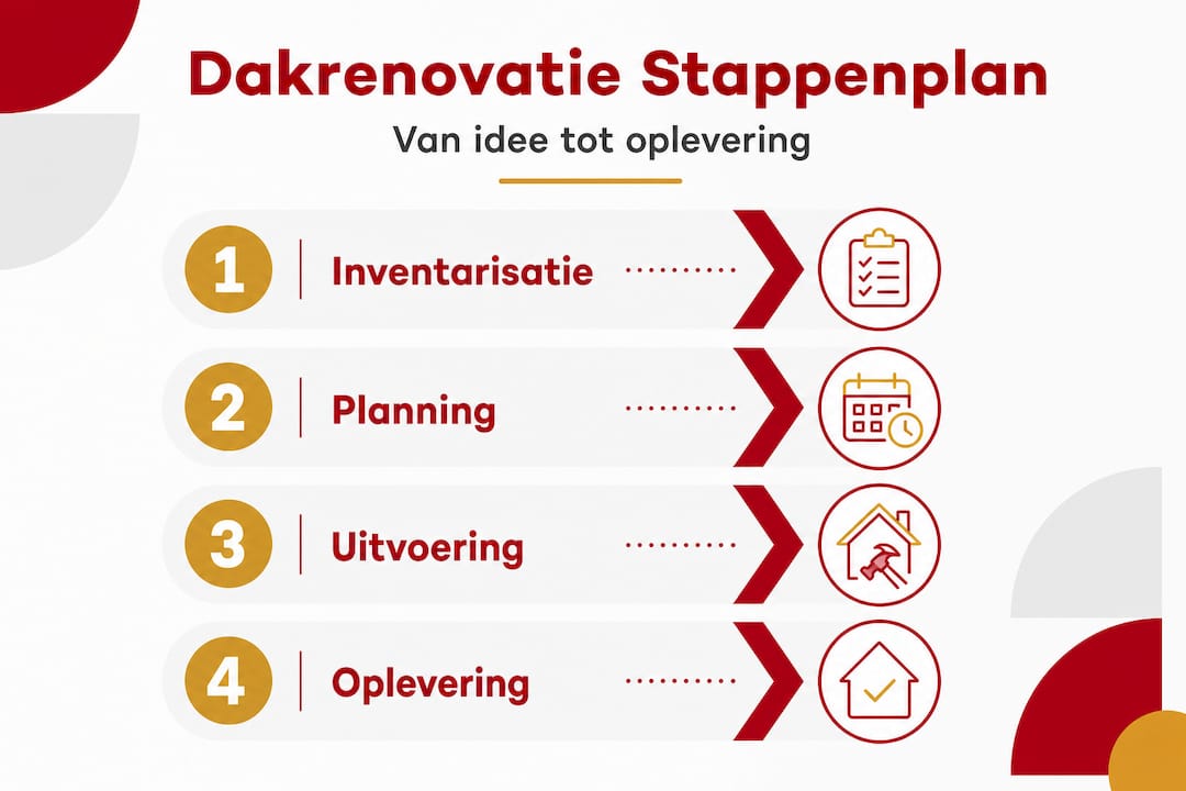 Overzichtelijke infographic met een stapsgewijze aanpak voor het renoveren van je dak