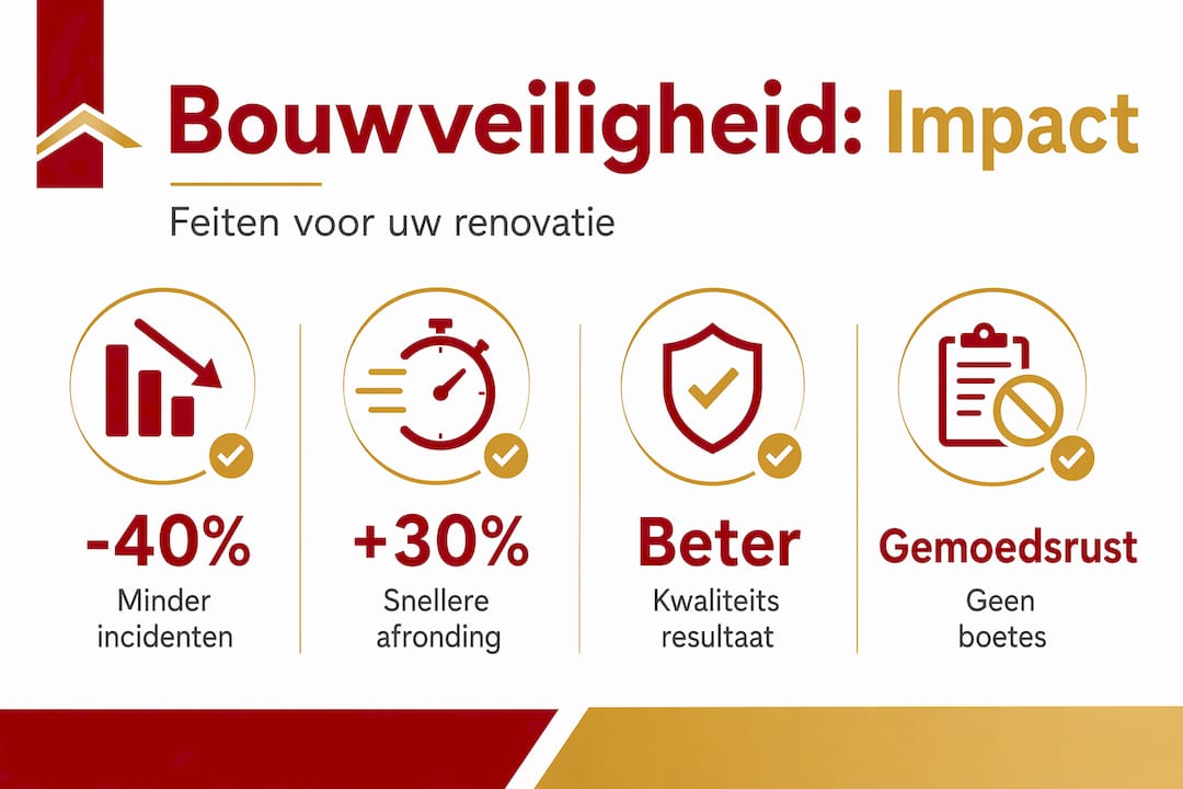 Overzichtelijke infographic met actuele cijfers over veiligheid op de bouwplaats bij renovatieprojecten