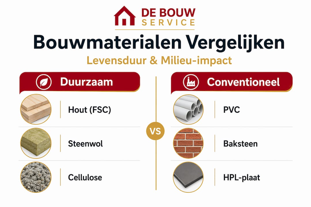 Infographic: Duurzame bouwmaterialen versus traditionele bouwmaterialen