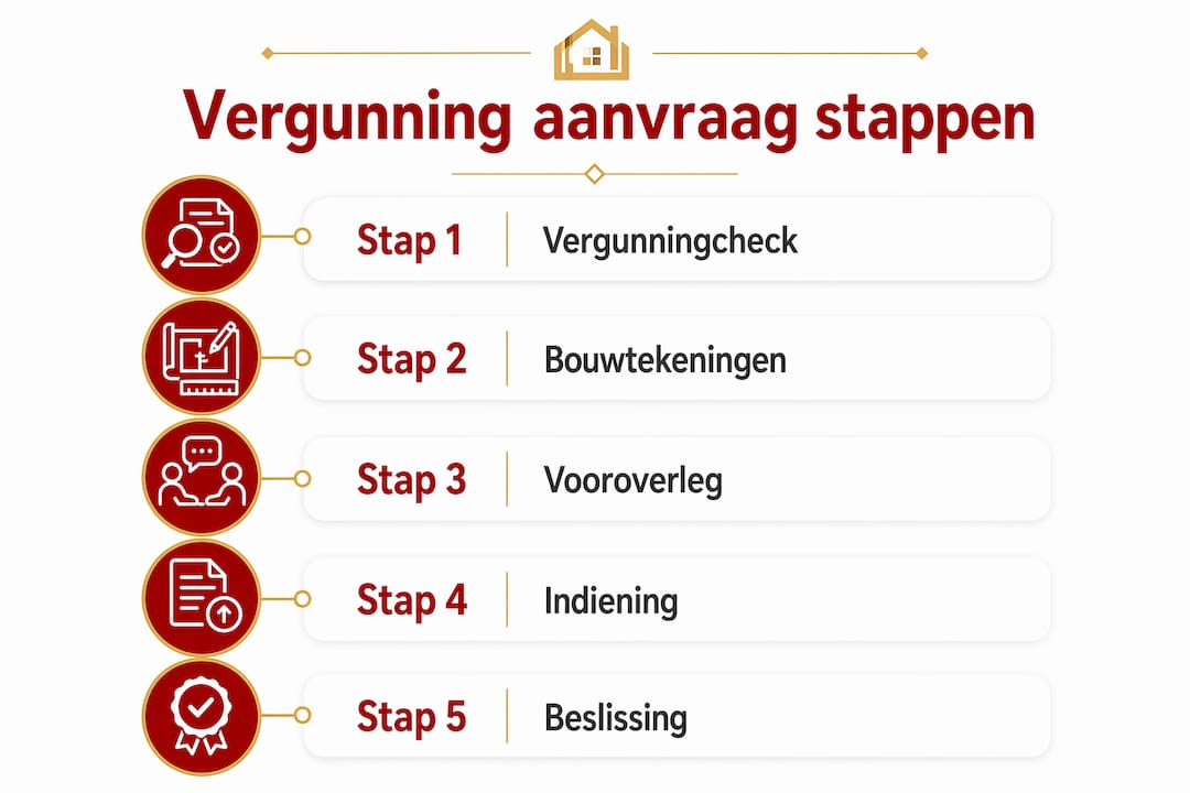 Overzichtelijke infographic die het aanvraagproces voor een vergunning stap voor stap uitlegt