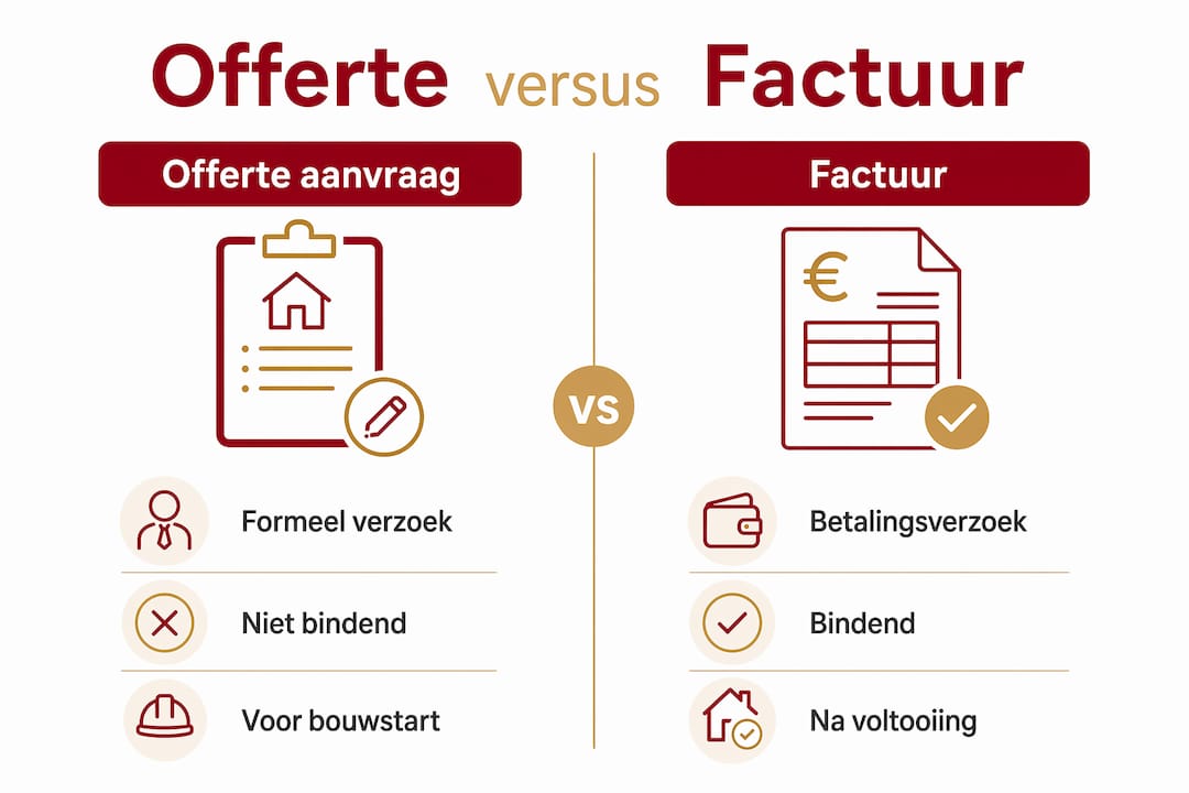 Infographic waarin het verschil tussen een offerte en een factuur wordt uitgelegd