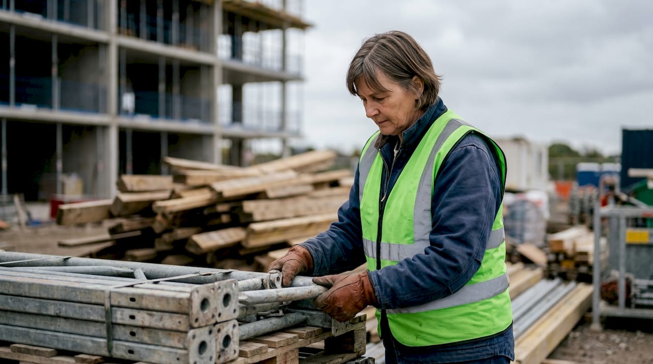 Met de handen controleren of de bouwmaterialen op de bouwplaats in orde zijn.