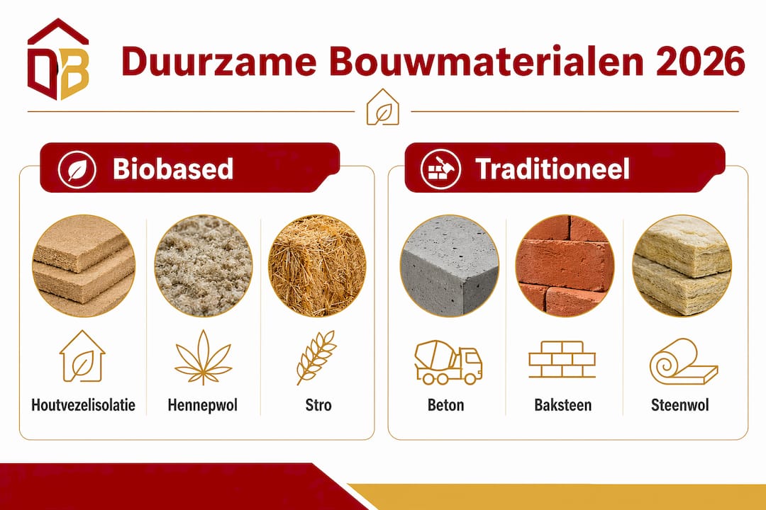 Infographic: Duurzame bouwmaterialen versus traditionele materialen – een overzicht van de verschillen