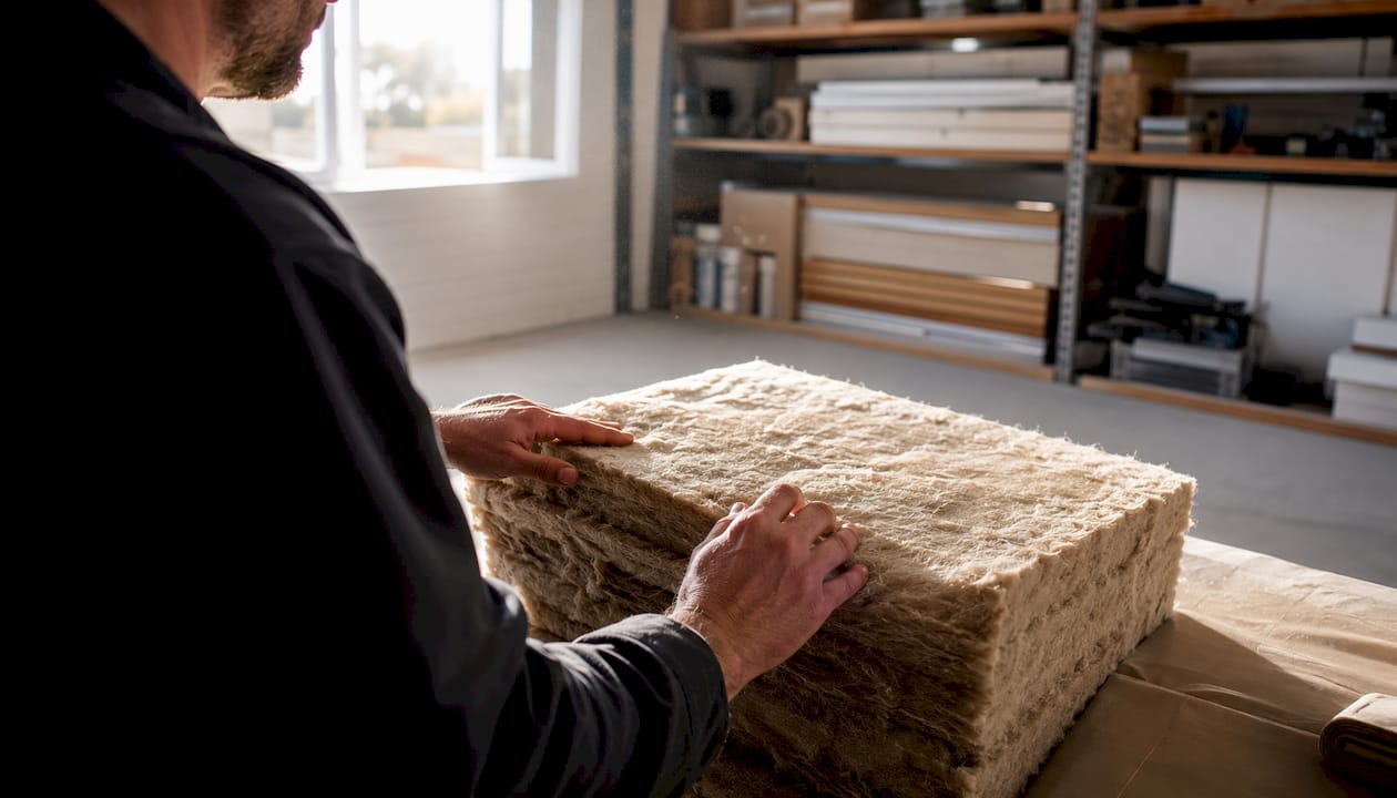 In de werkplaats worden verschillende soorten akoestisch isolatiemateriaal zorgvuldig met de hand gecontroleerd.