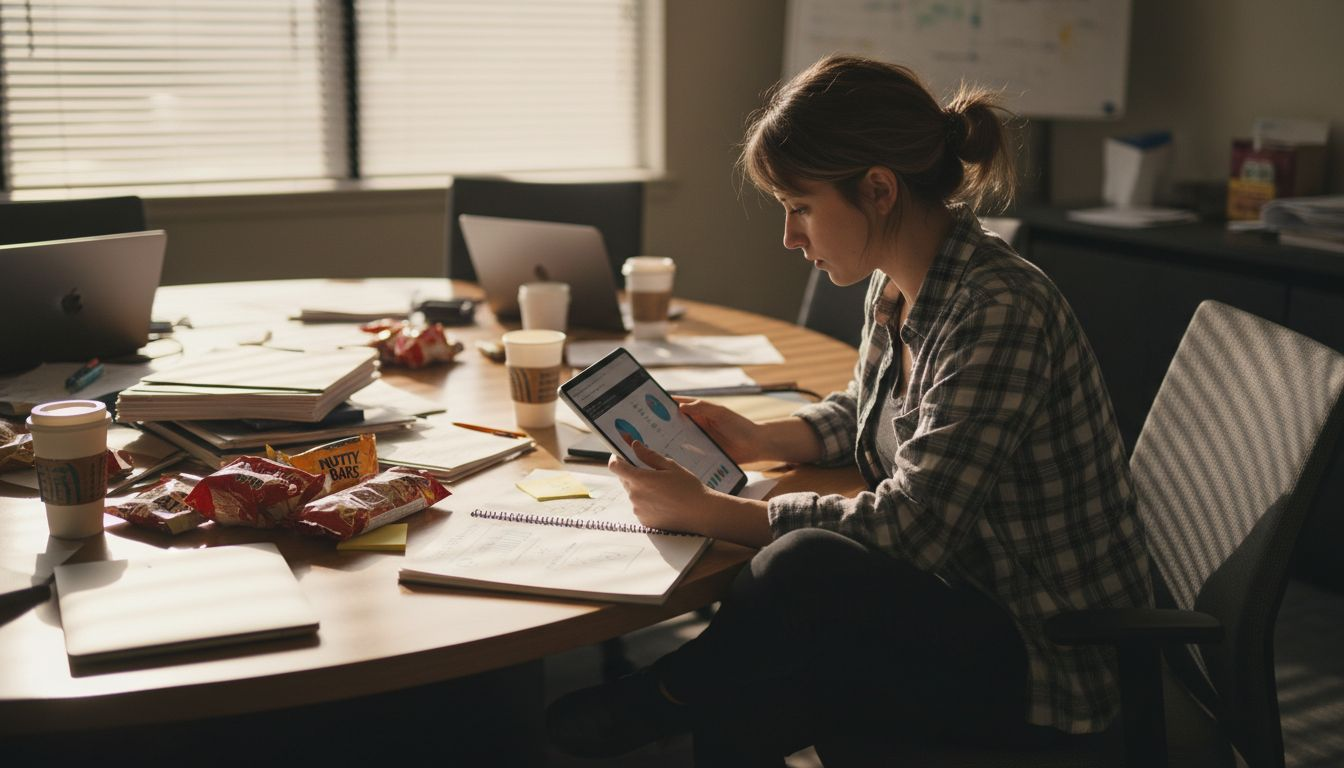 Marketer segmenting mobile audiences in conference room