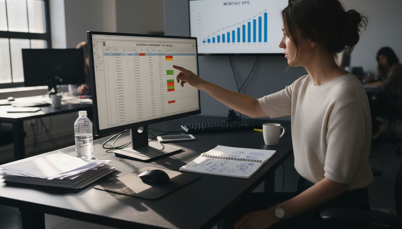 Businesswoman setting KPI strategy for app