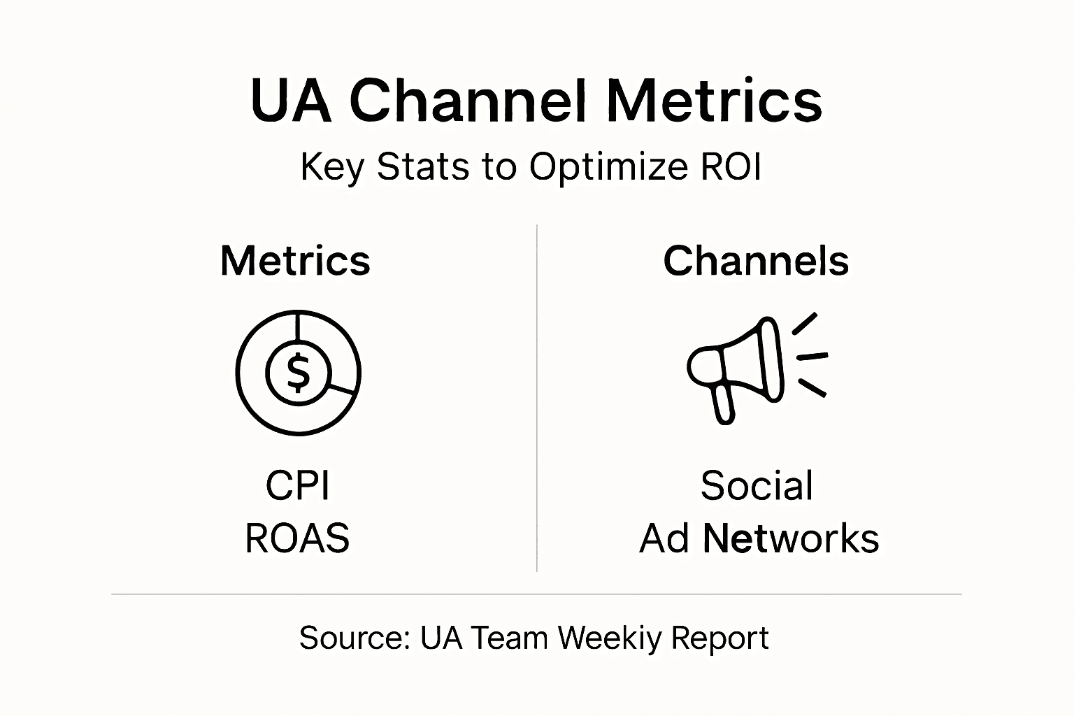 Infographic shows UA channel metrics and channels