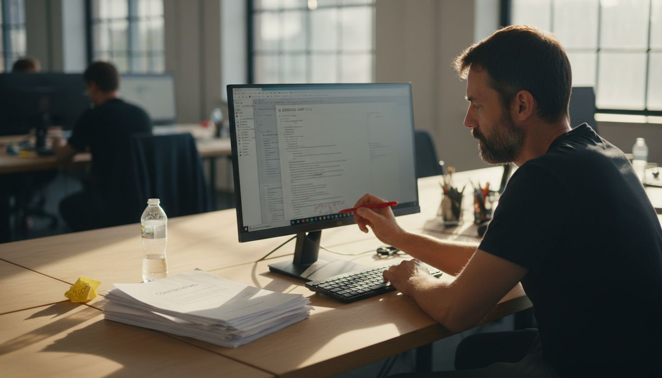 Editor assessing raw AI draft content