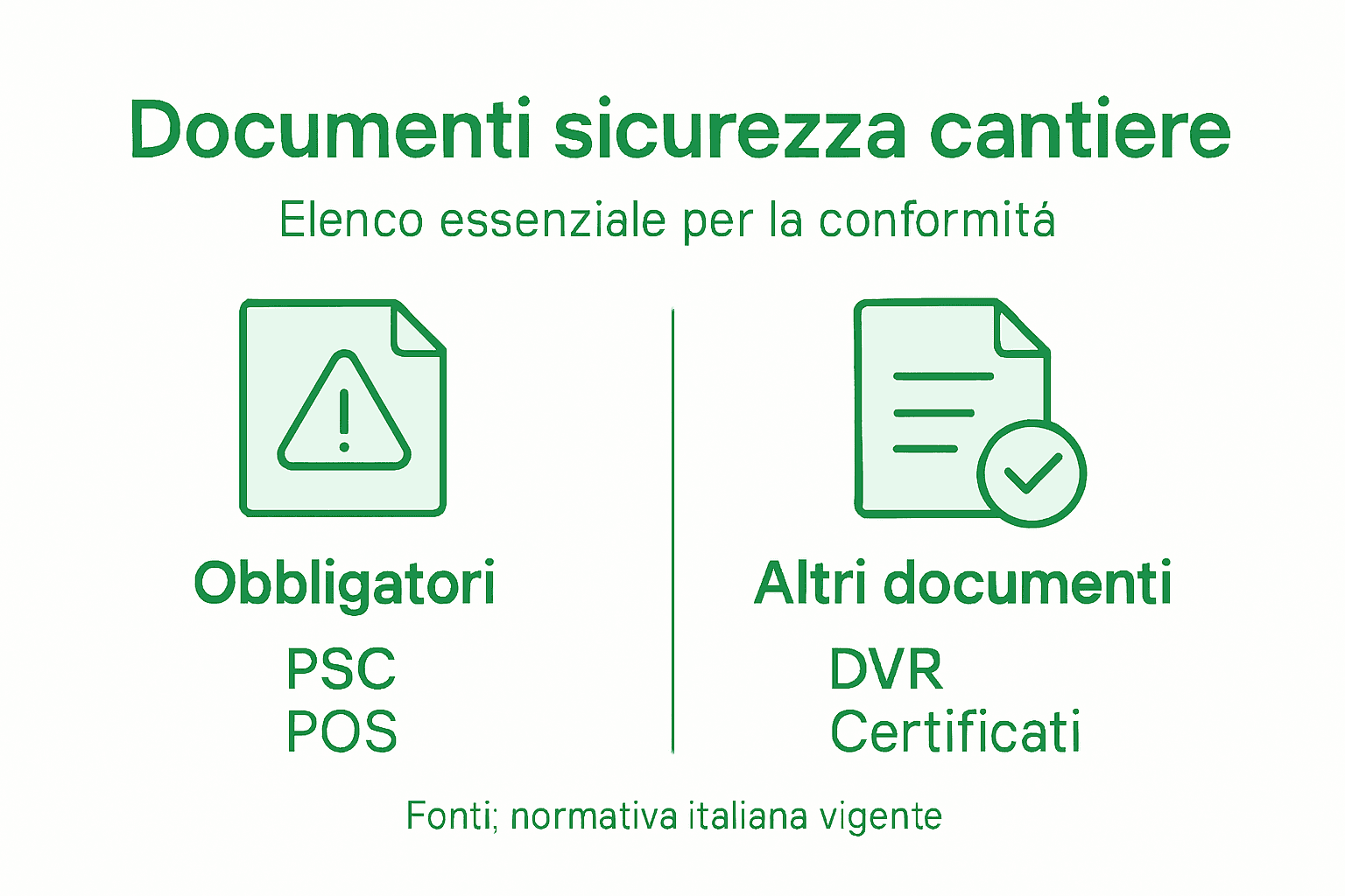Infografica con tutti i documenti obbligatori per la sicurezza in cantiere