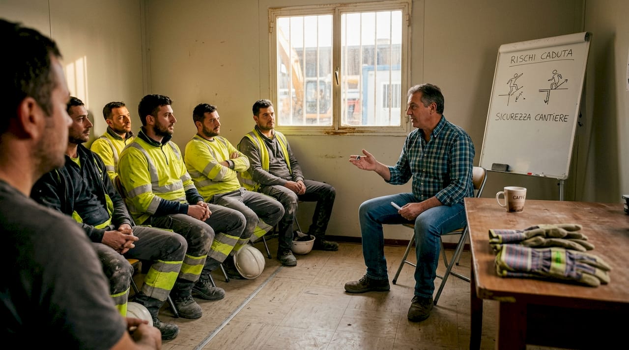 Operai che partecipano a un corso di formazione sulla sicurezza in cantiere