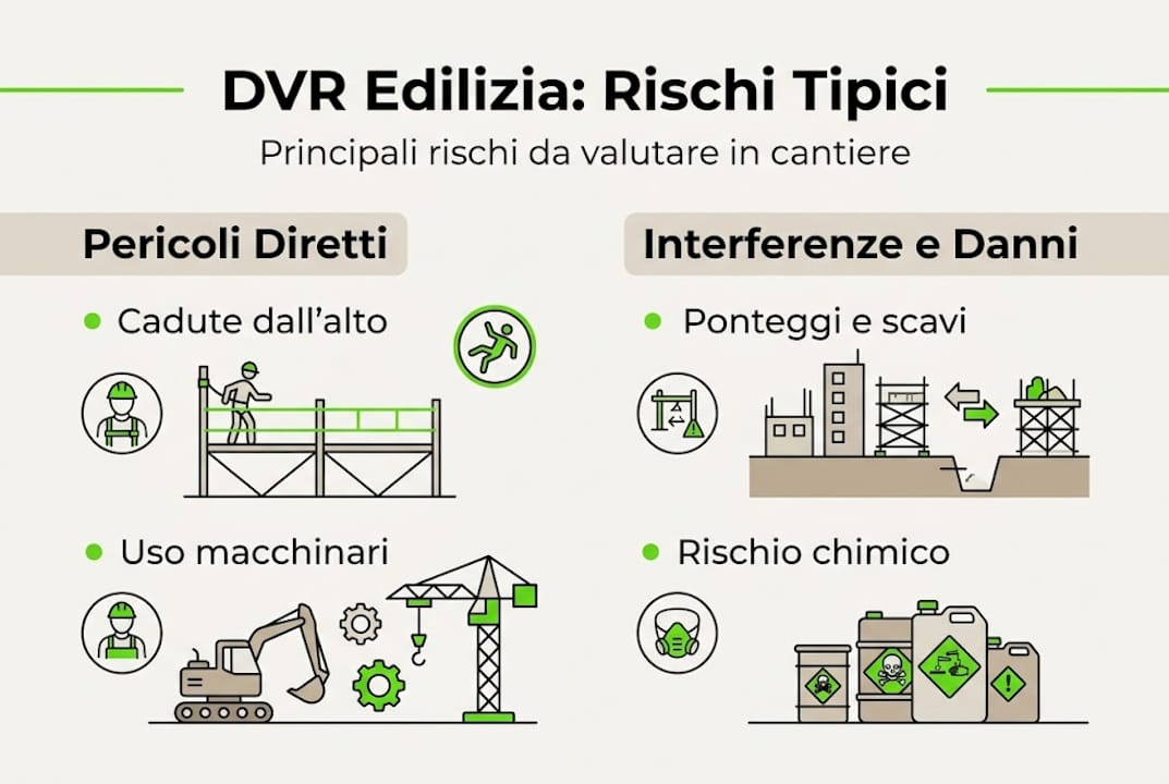 Infografica sui principali rischi nel settore edile per la redazione del DVR