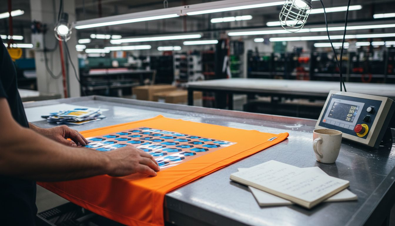 Technician aligning DTF film for transfer