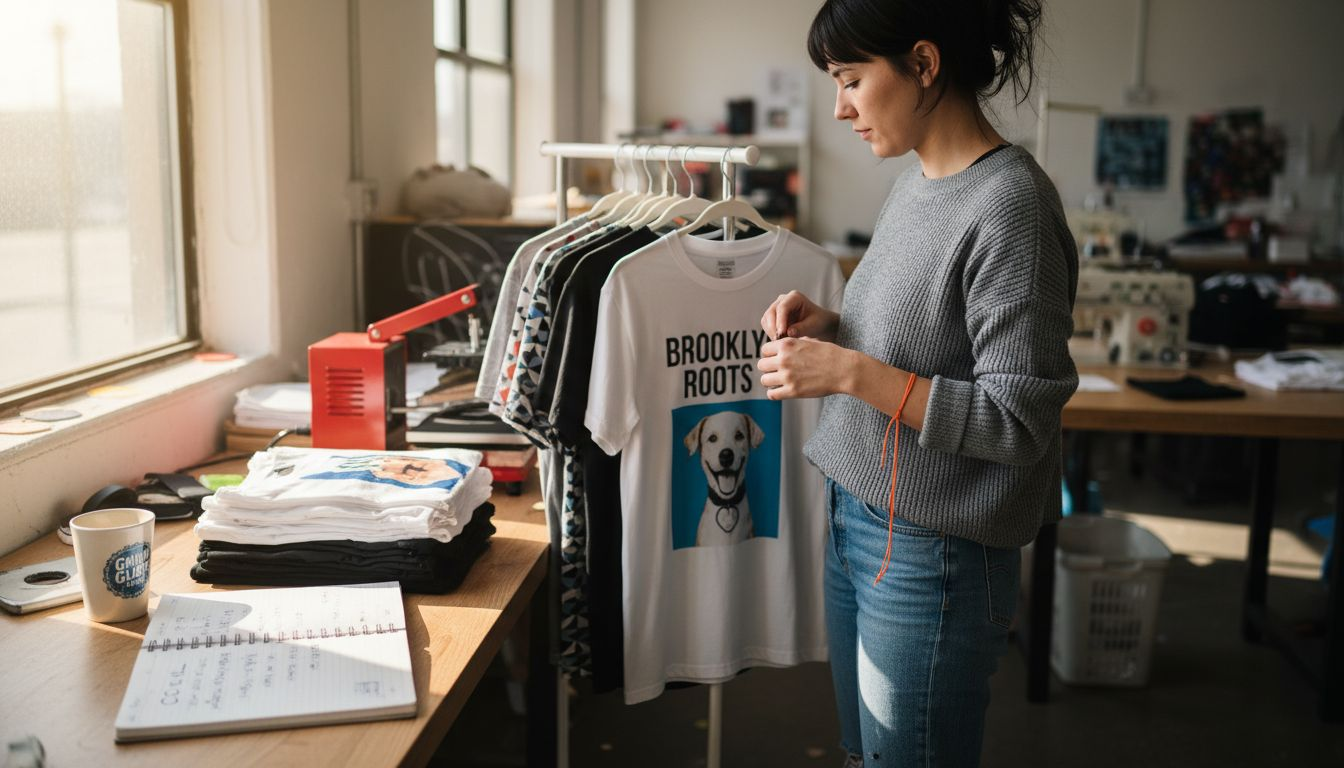 Business owner reviewing DTF transfer garments