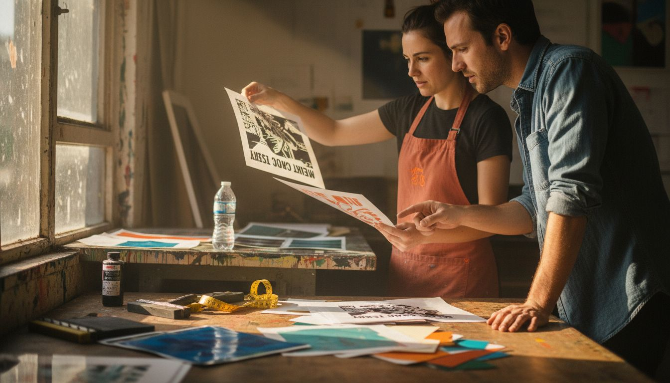 Artists inspect screen-printed transfer films