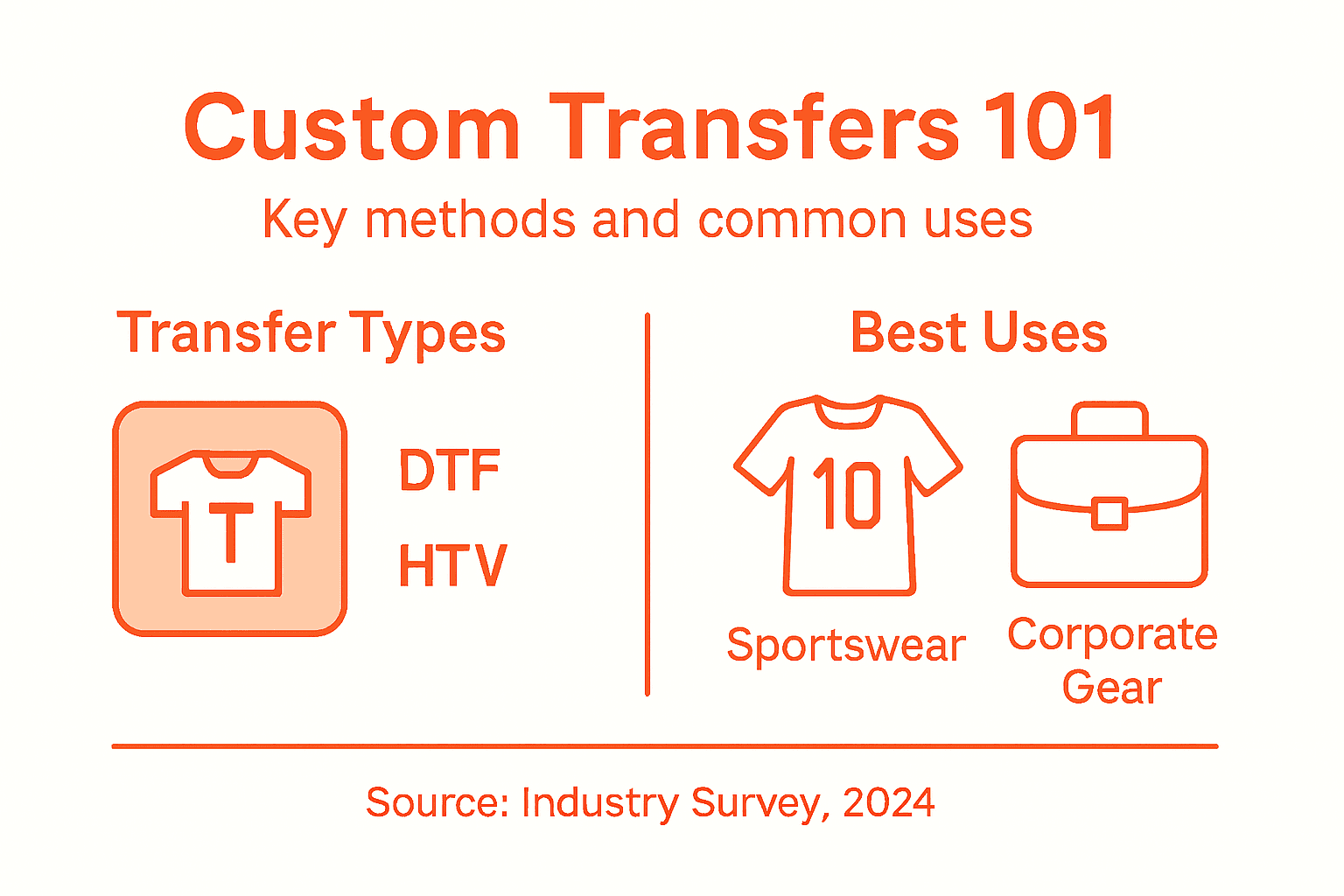 Infographic showing methods and uses for custom transfers