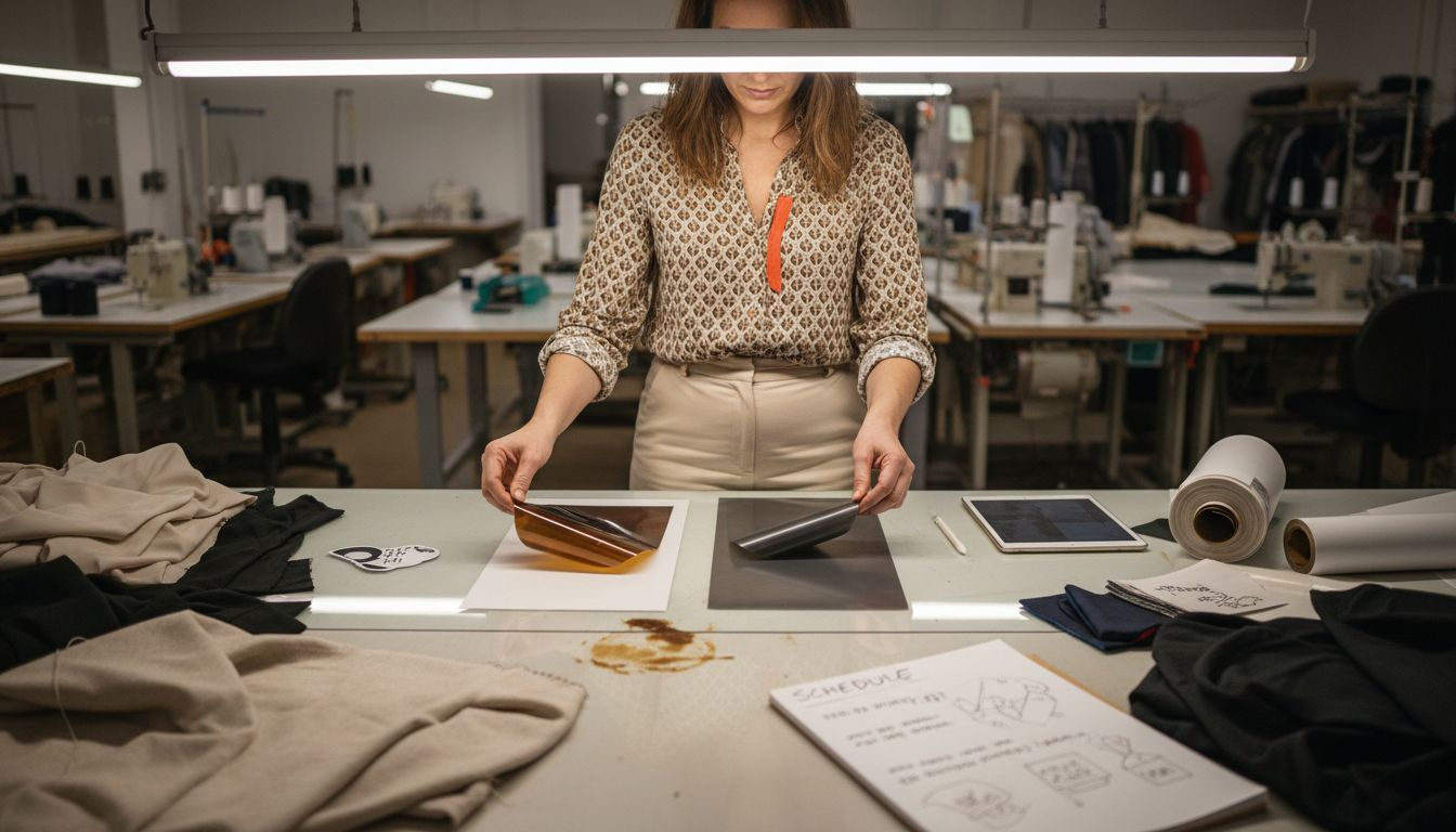 Supervisor comparing transfer film sample types
