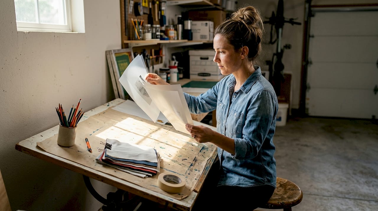 Woman inspecting various DTF transfer films
