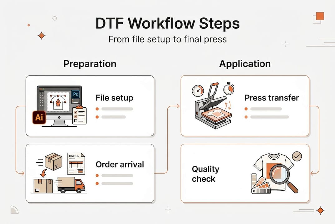 Infographic showing DTF workflow process steps