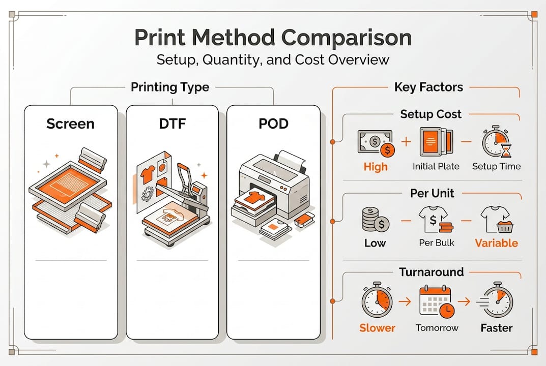 Infographic summarizing garment printing comparison