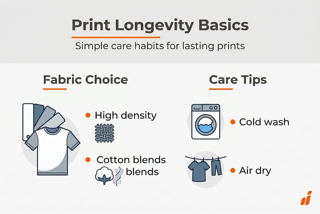 Infographic showing print care and fabric tips
