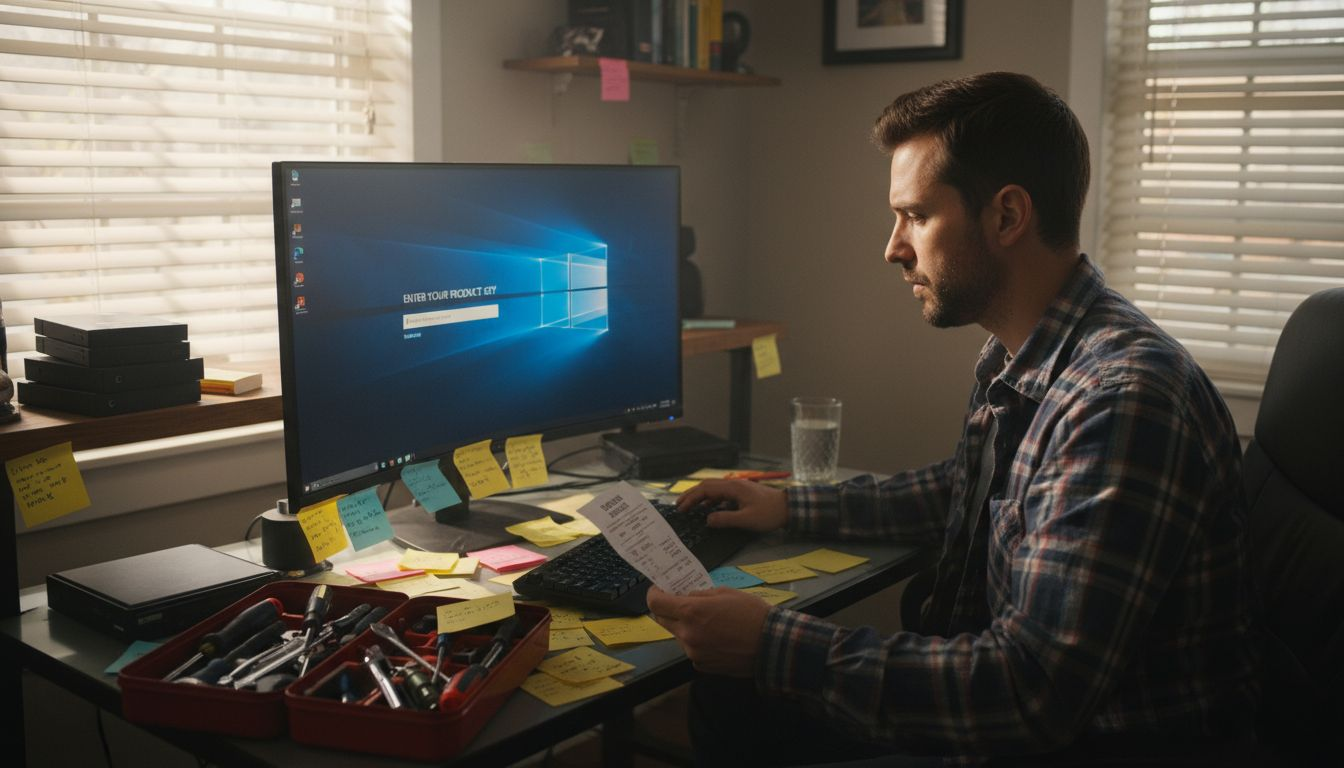 IT worker activating Windows at home workstation
