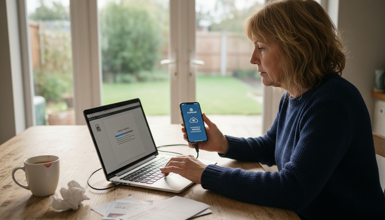 Person backing up files to external drive