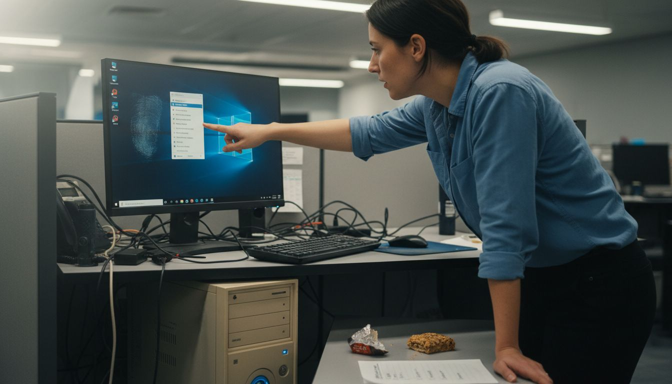 Woman opening elevated Command Prompt on office PC