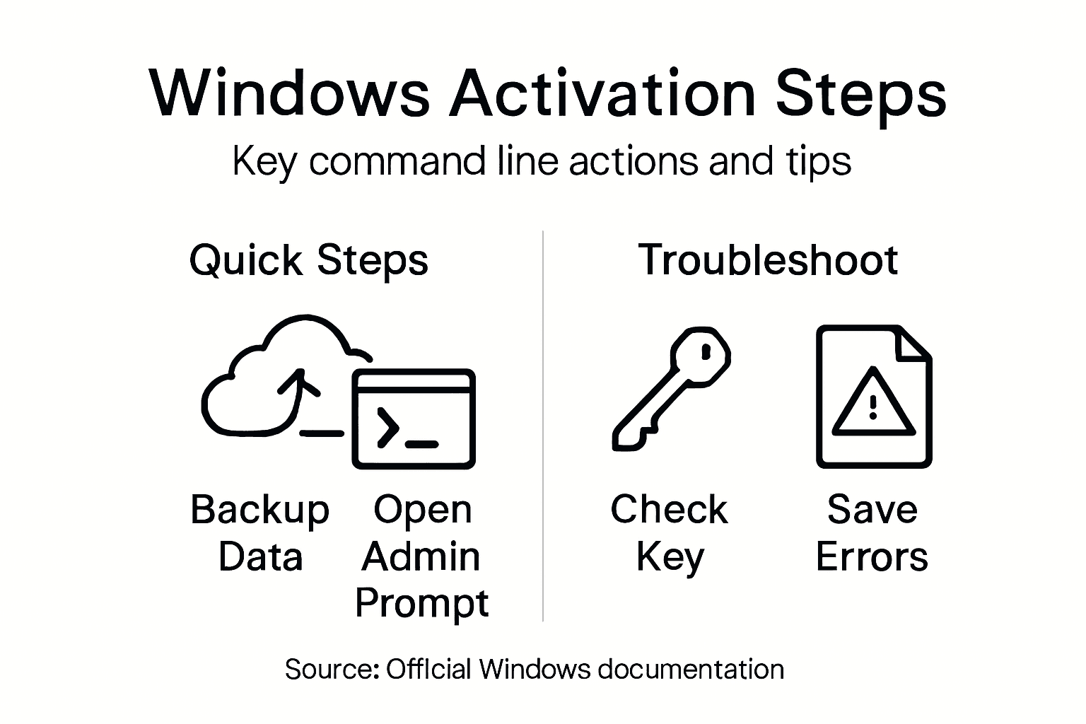 Infographic showing Windows activation and troubleshooting summary