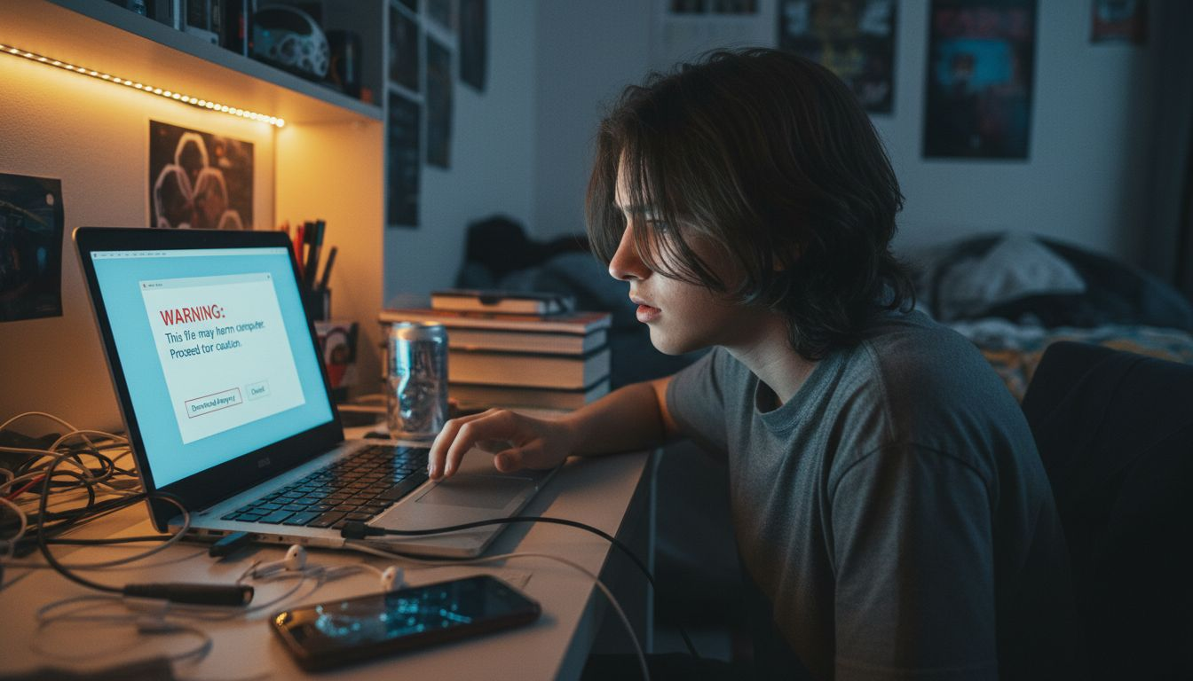 Teen contemplating risky software download