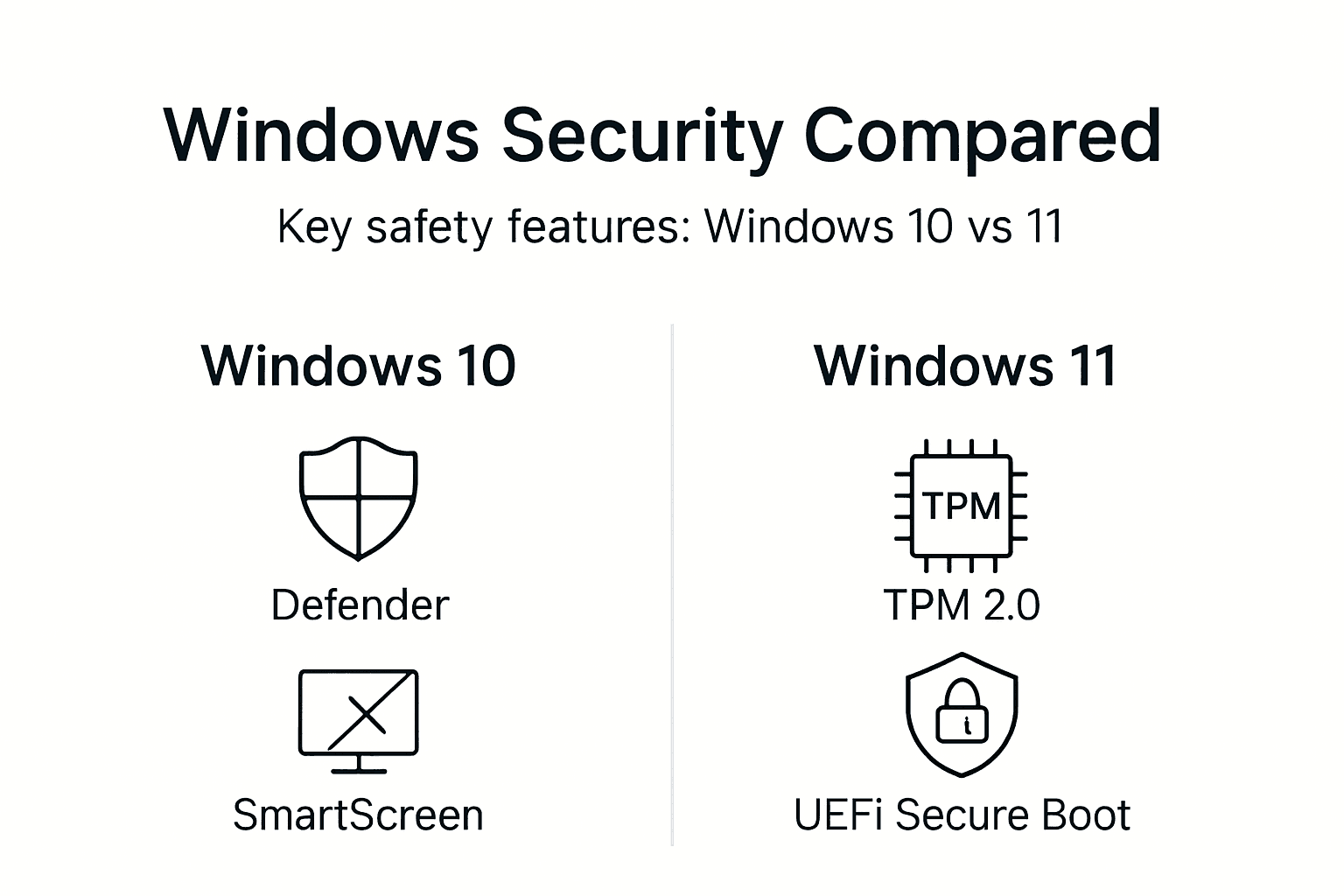 Infografika porównująca funkcje bezpieczeństwa Windows 10 i 11