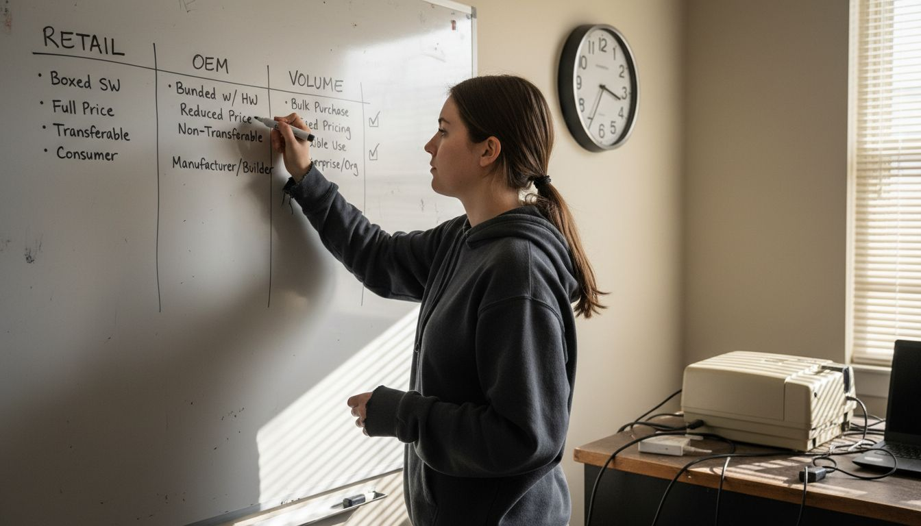 Consultant comparing three Microsoft license types