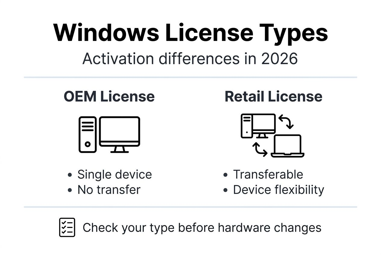 Infographic comparing Windows OEM and Retail licenses
