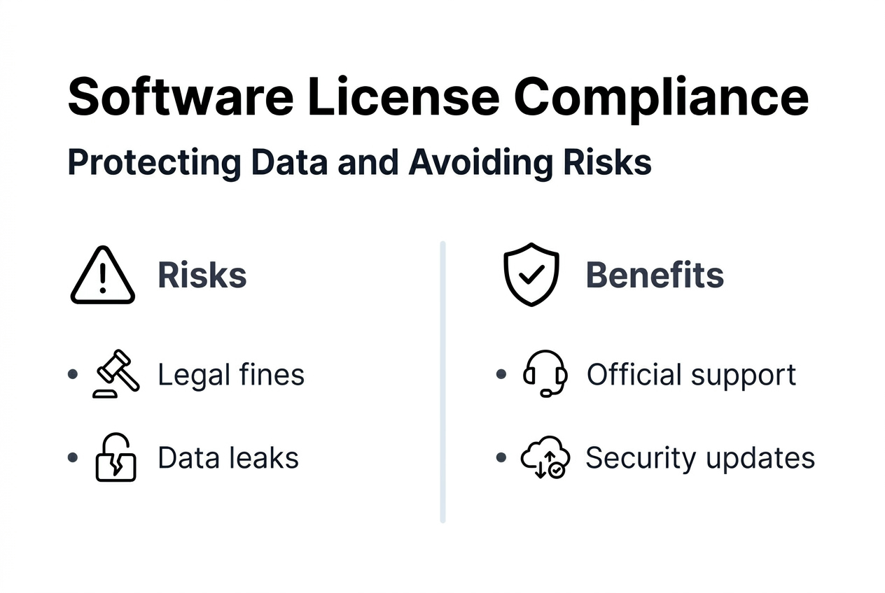 Infographic about software licensing benefits and risks