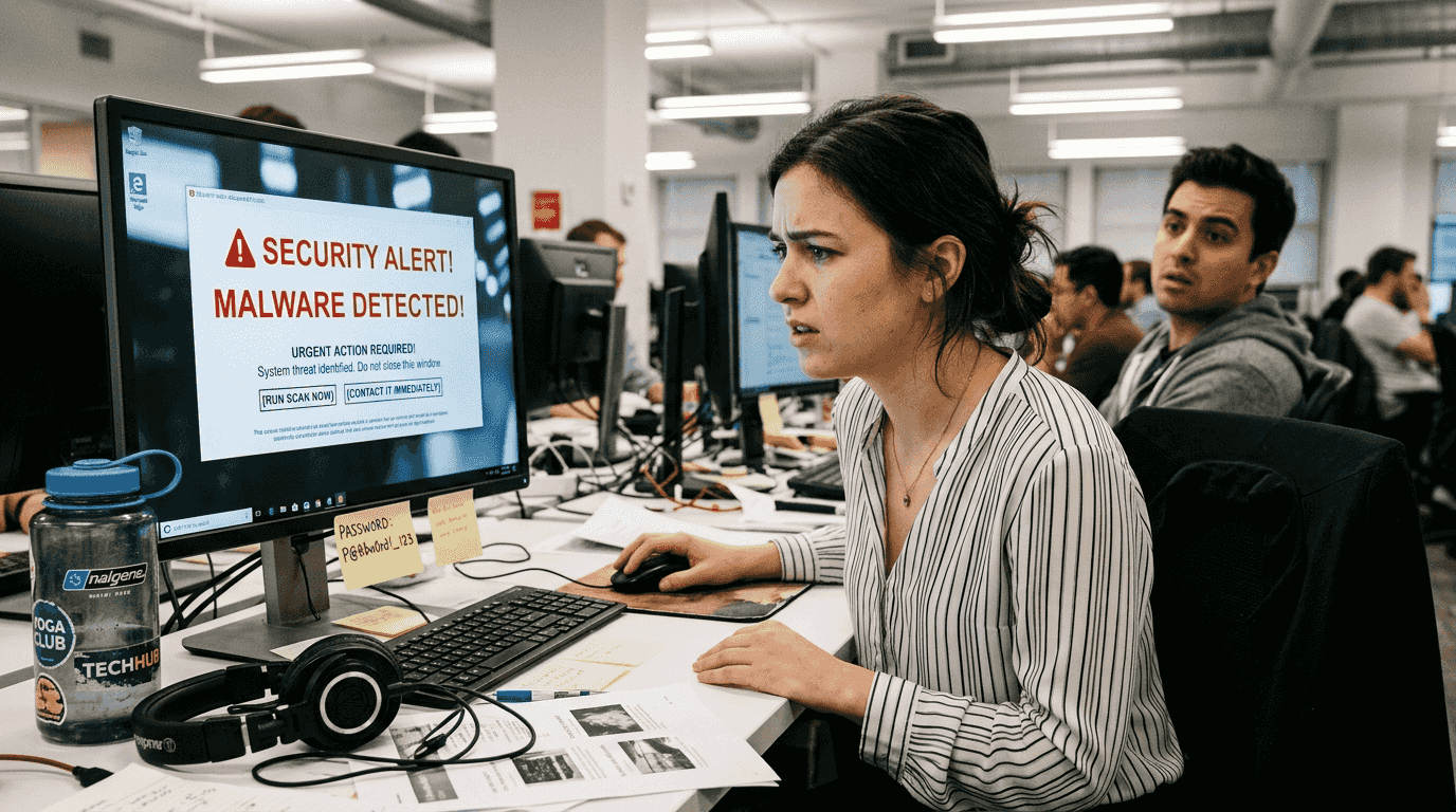 User reacting to malware alert message