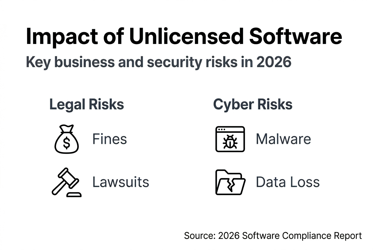 Infographic on unlicensed software risks and impacts