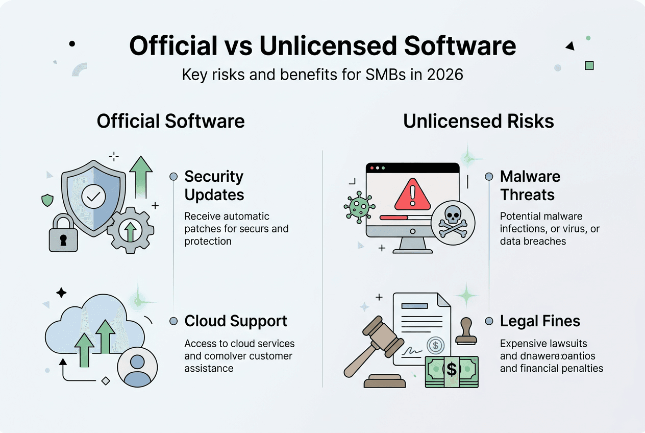 Infographic on licensed vs unlicensed software risks