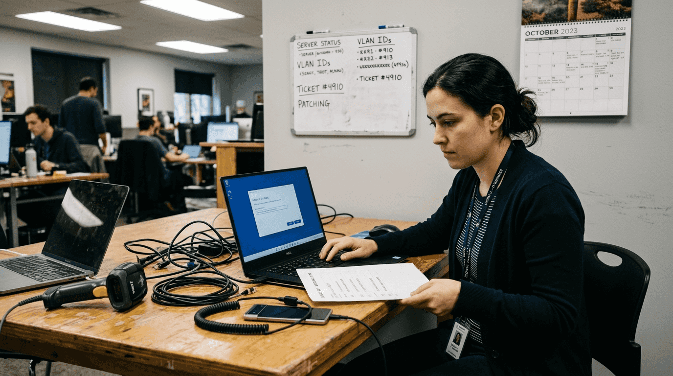 IT manager activating Microsoft license at desk