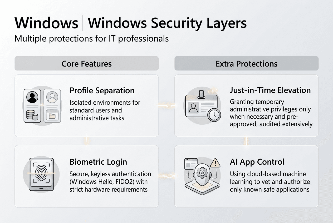Infographic of Windows layered security architecture