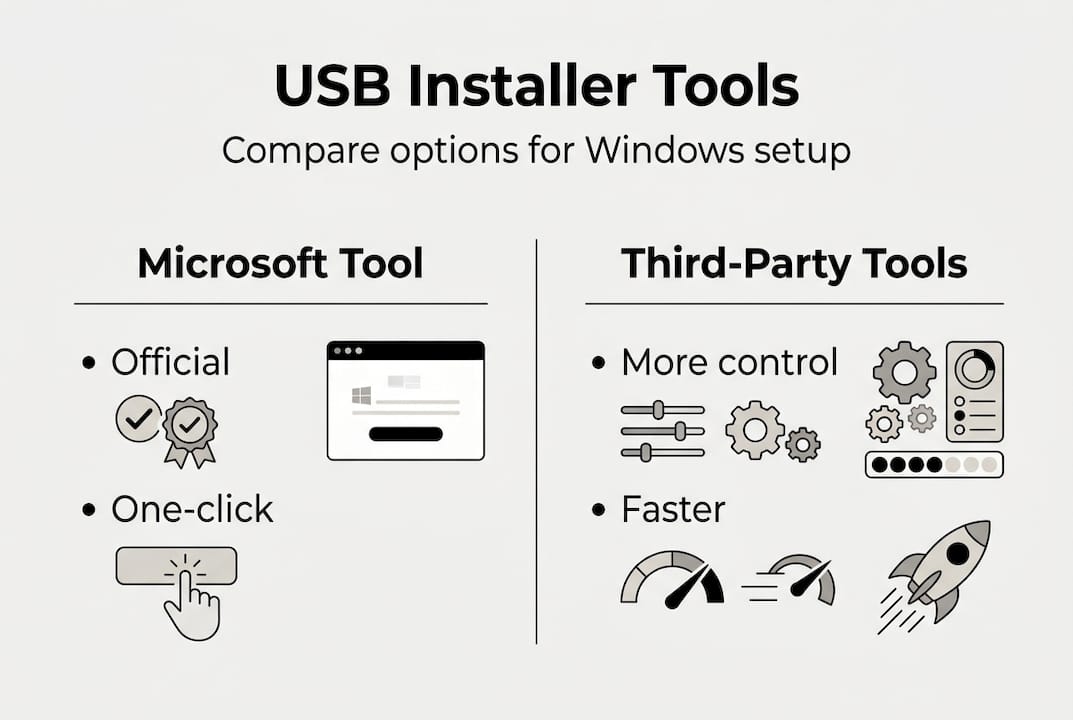 Infographic comparing USB installer tools