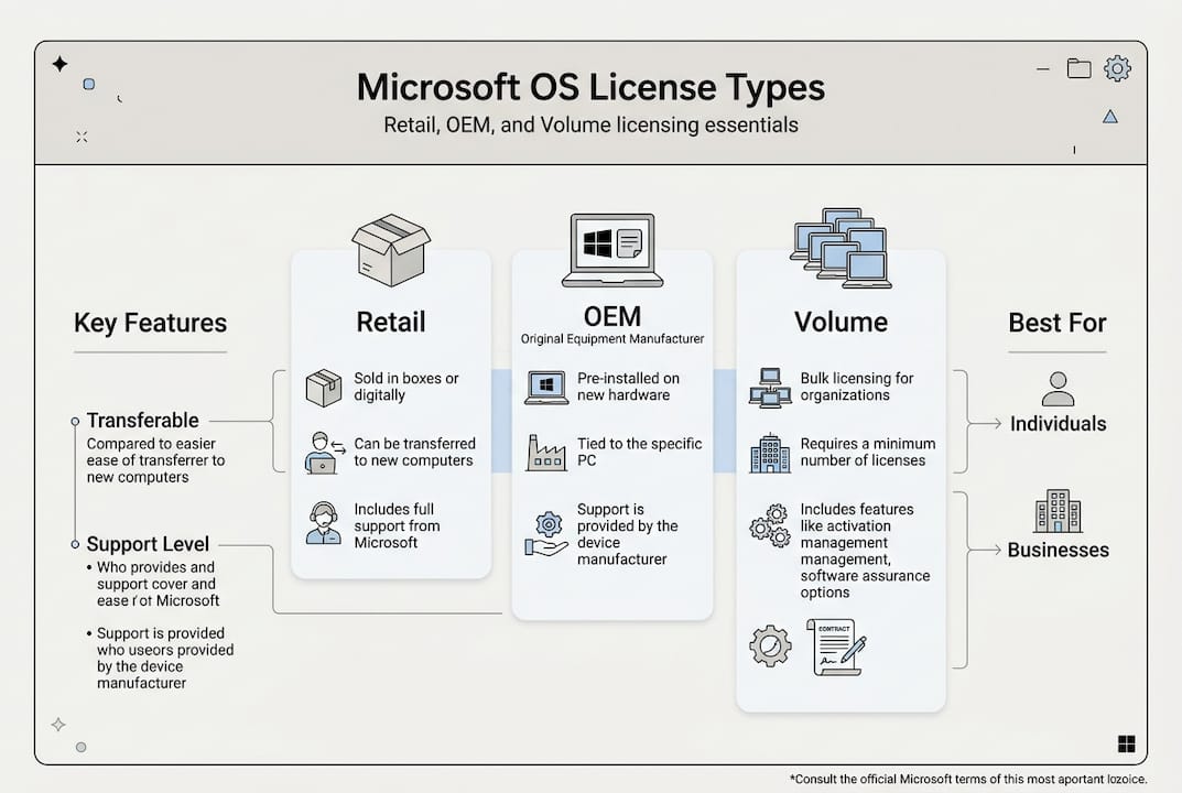 Infographic comparing OS license types
