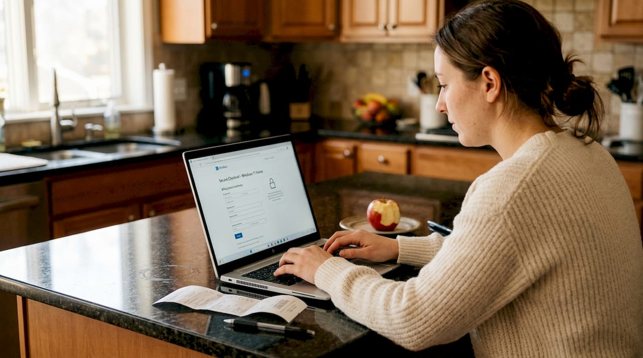 Woman purchases Windows license online securely