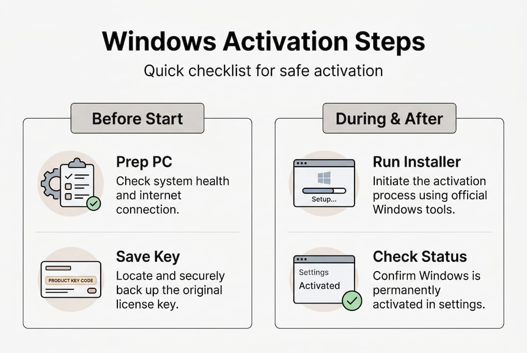 Infographic of Windows activation process checklist