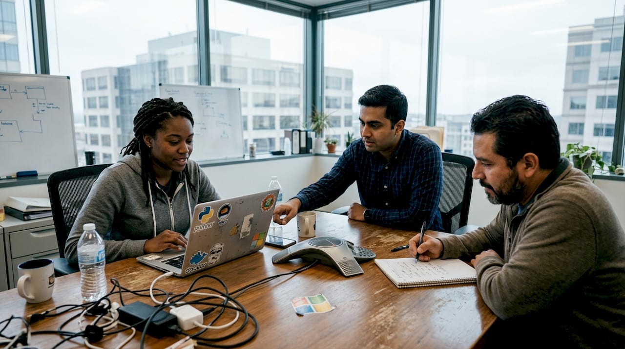 IT team reviewing support tickets at meeting