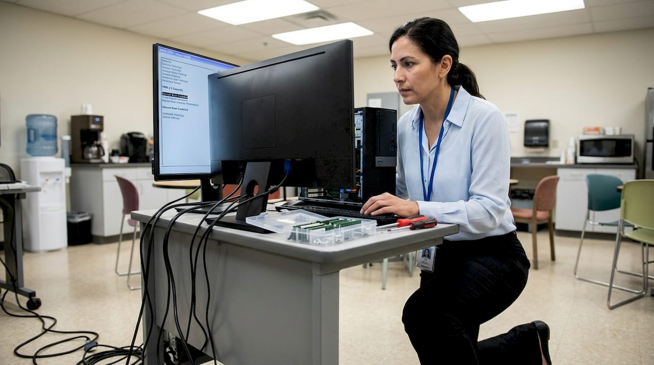 IT support verifying PC hardware requirements