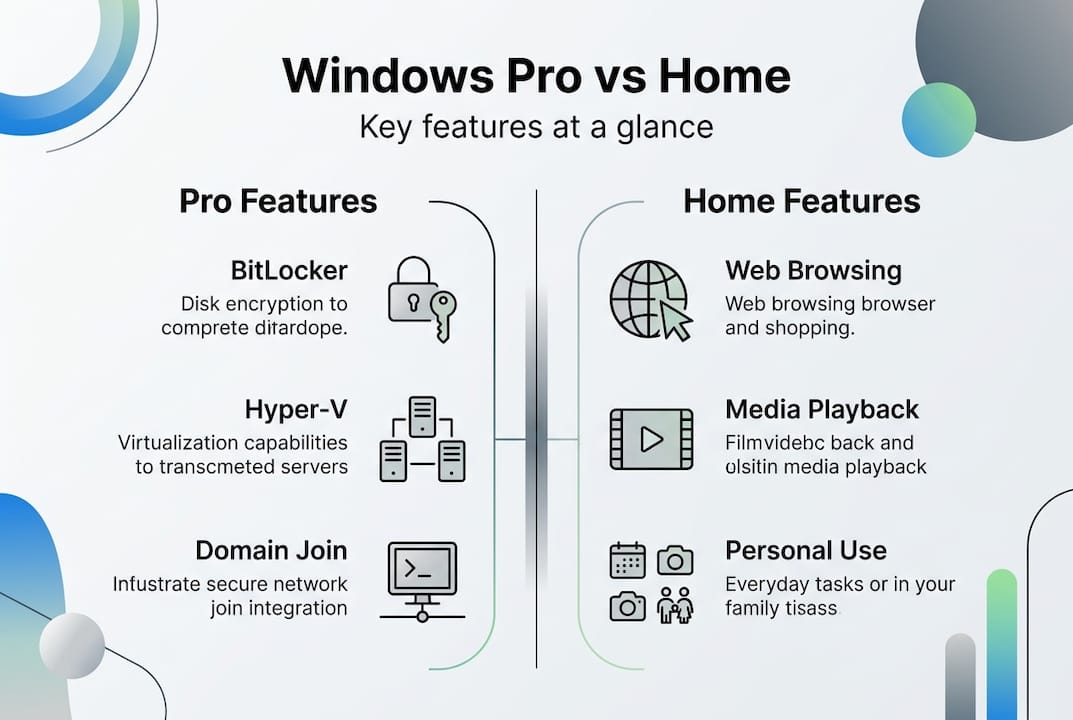 Infographic contrasts Windows Pro and Home features