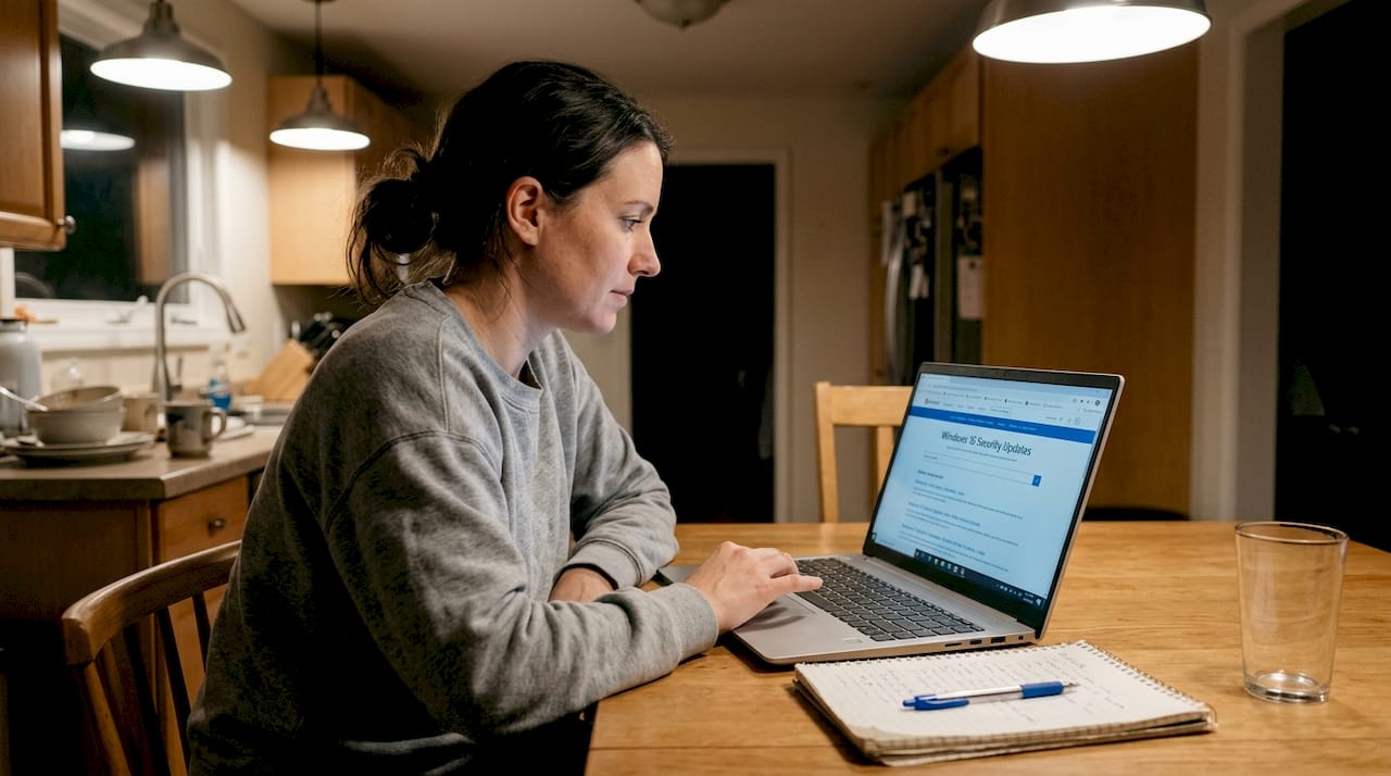 Woman reviews Windows security update info