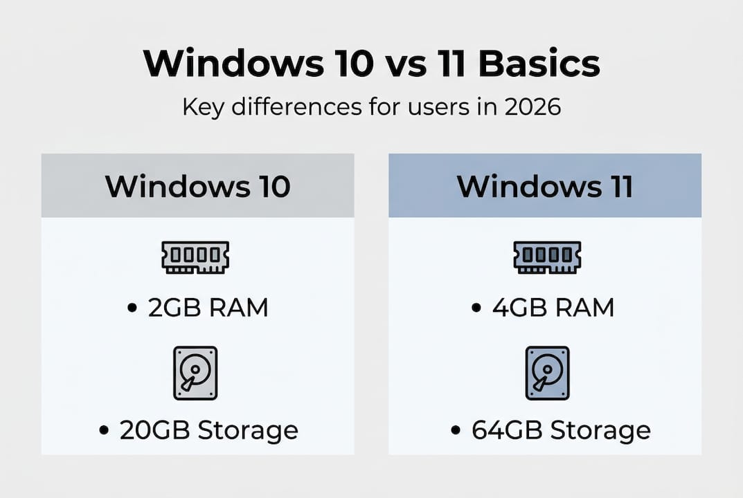 Infographic showing Windows 10 and 11 requirements