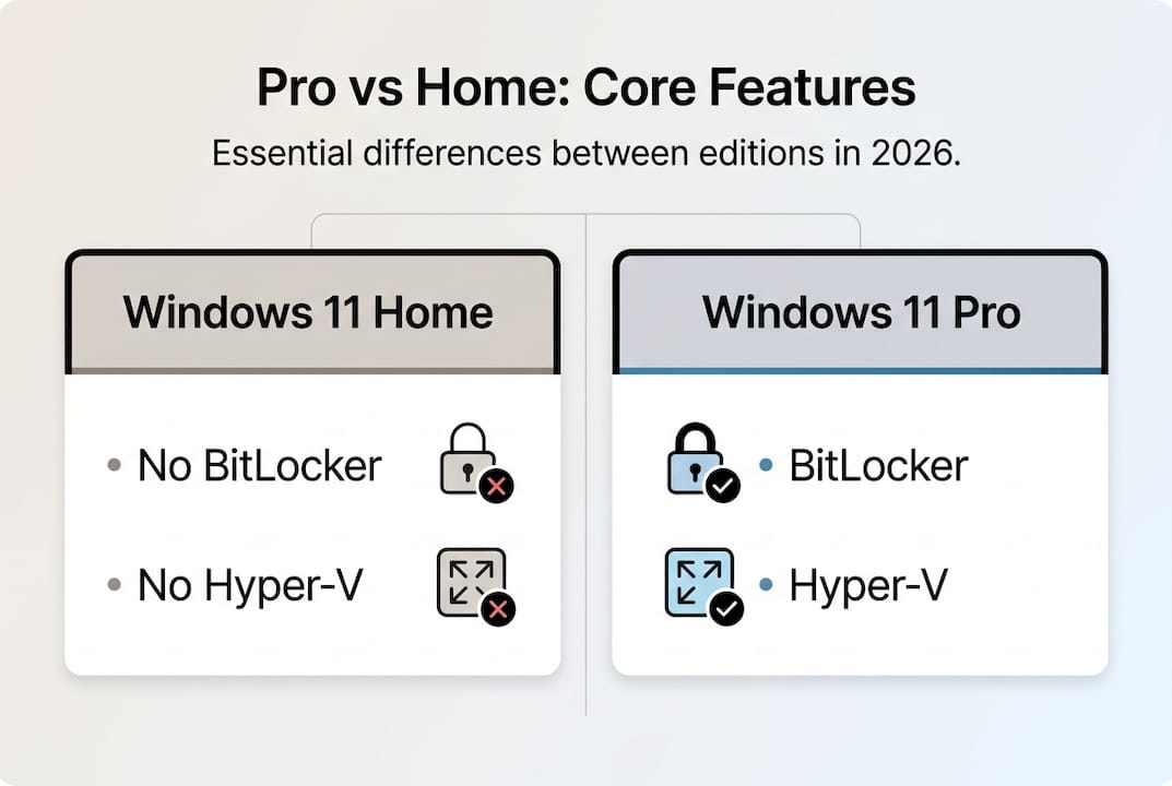 Infographic Windows 11 Home vs Pro features