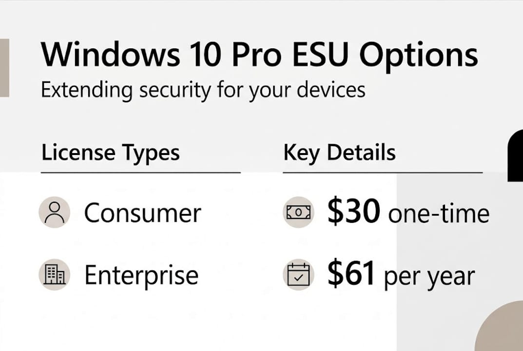 Infographic explaining Windows 10 Pro ESU options